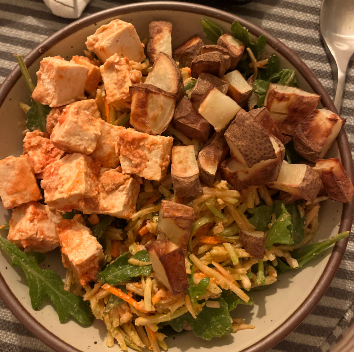 Creamy Caesar Salad with Air-Fried Tofu & Crispy Potatoes