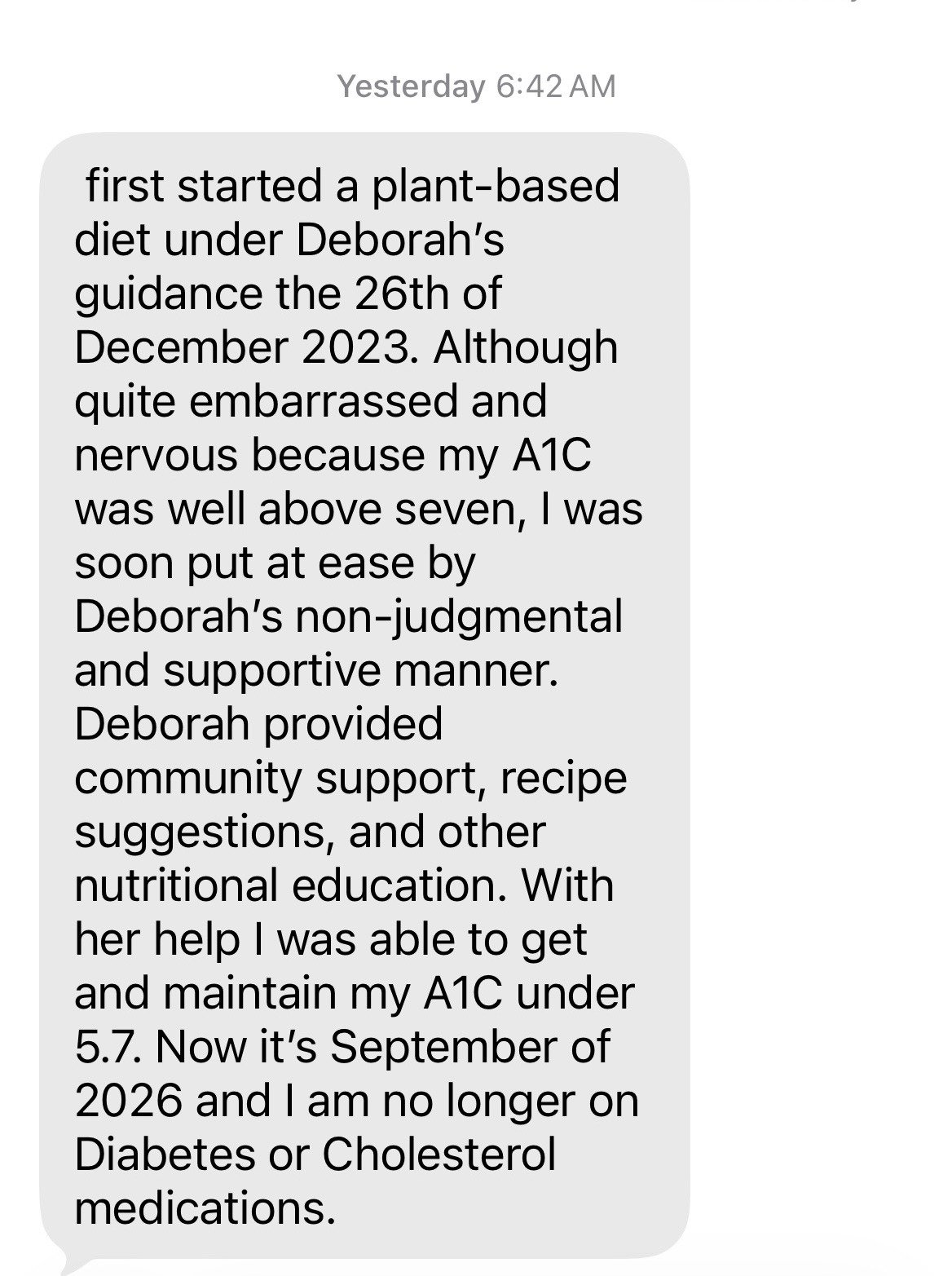Screenshot of a real client message shared with permission